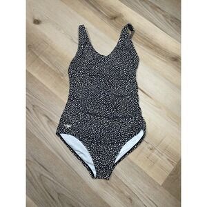 Speedo One Piece Swimsuit Women 8 Black White Print Scoop Neck Medium